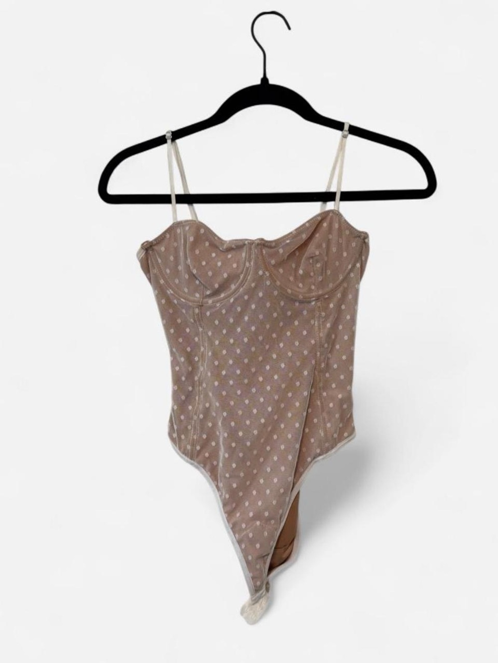 Sheer Polka Dot Mesh Bodysuit - Beige